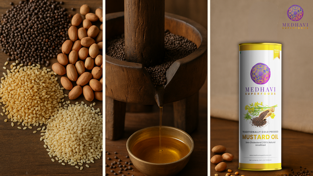 How does Medhavi Superfoods transform seeds into superfoods and craft their 100% pure premium oils behind the scenes?