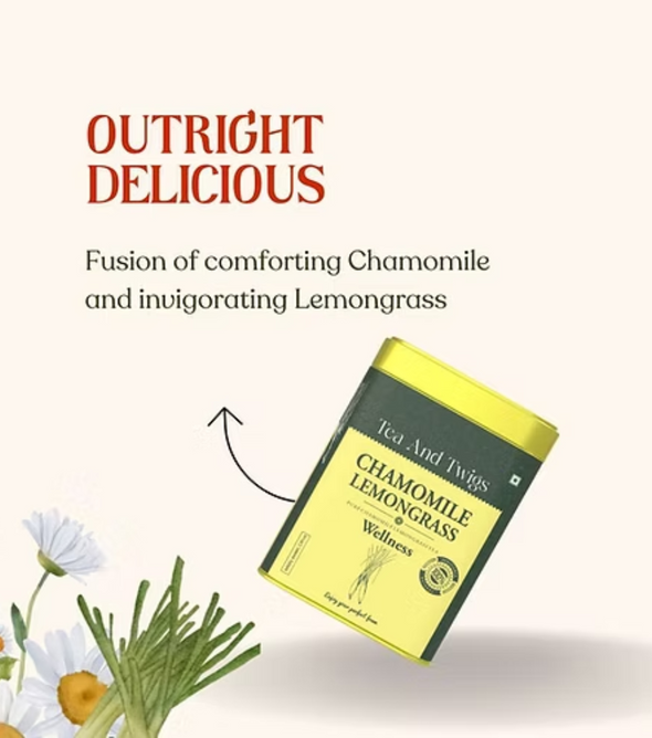 Chamomile Herbal Tea pack from Tea and Twigs – premium, chemical-free, and naturally calming