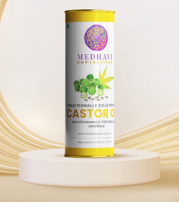 Medhavi SuperFoods Wood Cold Pressed Castor Oil - 100% Pure & Chemical-Free | Nourishment for Hair, Skin & Health