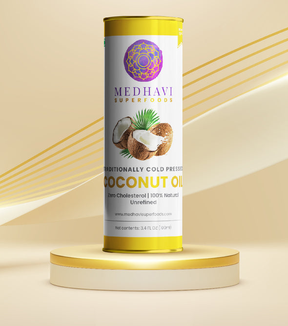 Medhavi SuperFoods Wood Cold Pressed Coconut Oil – 100% Pure & Natural, Artisanal Wood Pressed Oil | Sulphur Free| Nourishment for Skin, Hair, and Cooking