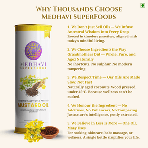 Buy Medhavi SuperFoods Wood Cold Pressed Mustard Oil - 100% Pure & Chemical-Free | Natural Flavor for Cooking & Wellness