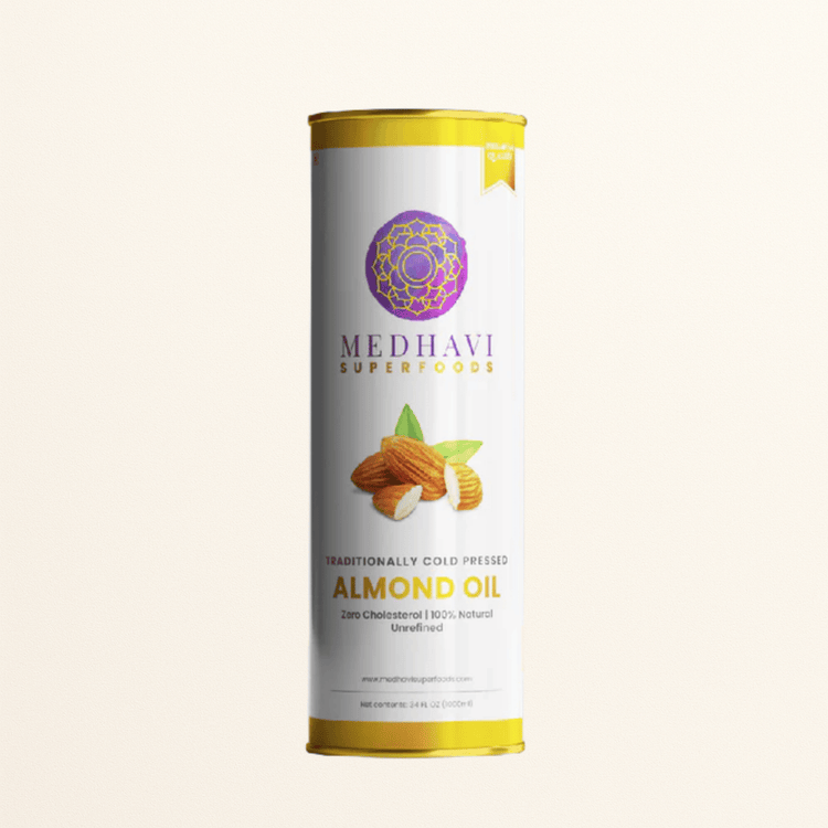 Medhavi SuperFoods Wood Cold Pressed Almond Oil – 100% Pure & Natural, Artisanal Wood Pressed Oil | Sulphur Free| Nourishment for Skin, Hair, and Cooking