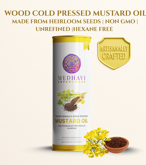 Buy Medhavi SuperFoods Wood Cold Pressed Mustard Oil - 100% Pure & Chemical-Free | Natural Flavor for Cooking & Wellness
