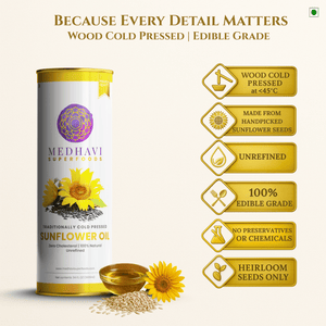 Buy Medhavi SuperFoods (500 ml) Wood Cold Pressed Sunflower Oil - 100% Pure & Unrefined | Healthy Cooking, Naturally