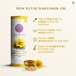 Buy Medhavi SuperFoods (500 ml) Wood Cold Pressed Sunflower Oil - 100% Pure & Unrefined | Healthy Cooking, Naturally