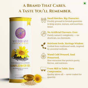 Buy Medhavi SuperFoods (500 ml) Wood Cold Pressed Sunflower Oil - 100% Pure & Unrefined | Healthy Cooking, Naturally