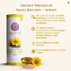 Buy Medhavi SuperFoods (500 ml) Wood Cold Pressed Sunflower Oil - 100% Pure & Unrefined | Healthy Cooking, Naturally