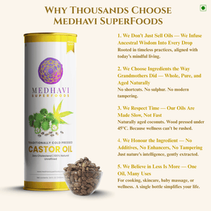 Medhavi SuperFoods Wood Cold Pressed Castor Oil - 100% Pure & Chemical-Free | Nourishment for Hair, Skin & Health