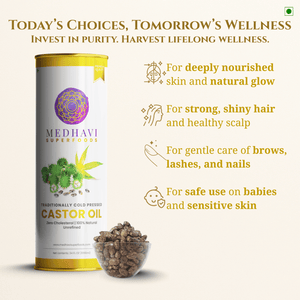 Medhavi SuperFoods Wood Cold Pressed Castor Oil - 100% Pure & Chemical-Free | Nourishment for Hair, Skin & Health