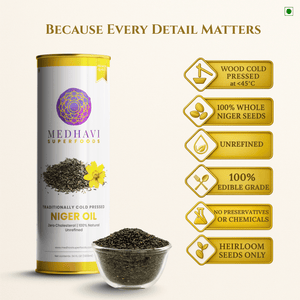 Buy Medhavi SuperFoods Wood Cold Pressed Niger Seed Oil - 100% Pure & Artisanal | Nutrient-Packed Wellness Elixir