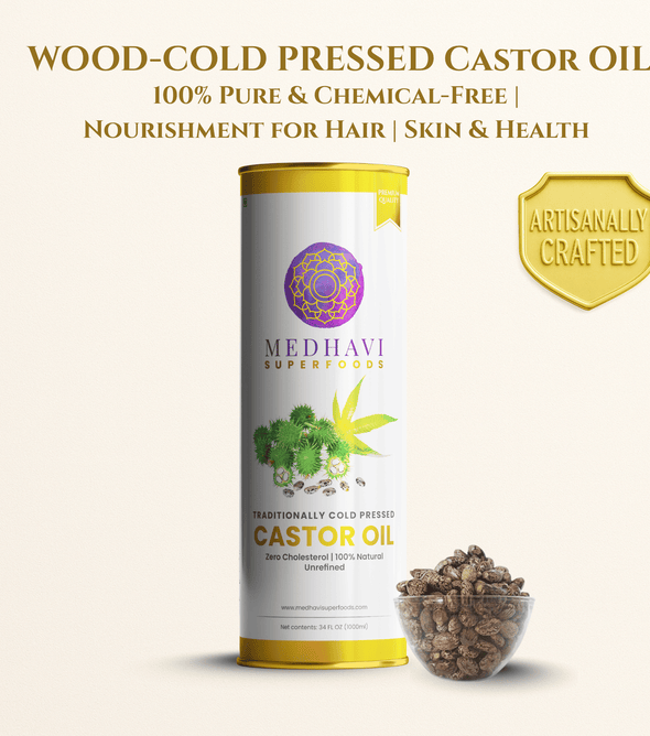 Medhavi SuperFoods Wood Cold Pressed Castor Oil - 100% Pure & Chemical-Free | Nourishment for Hair, Skin & Health
