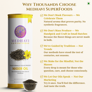 Buy Medhavi SuperFoods Wood Cold Pressed Niger Seed Oil - 100% Pure & Artisanal | Nutrient-Packed Wellness Elixir