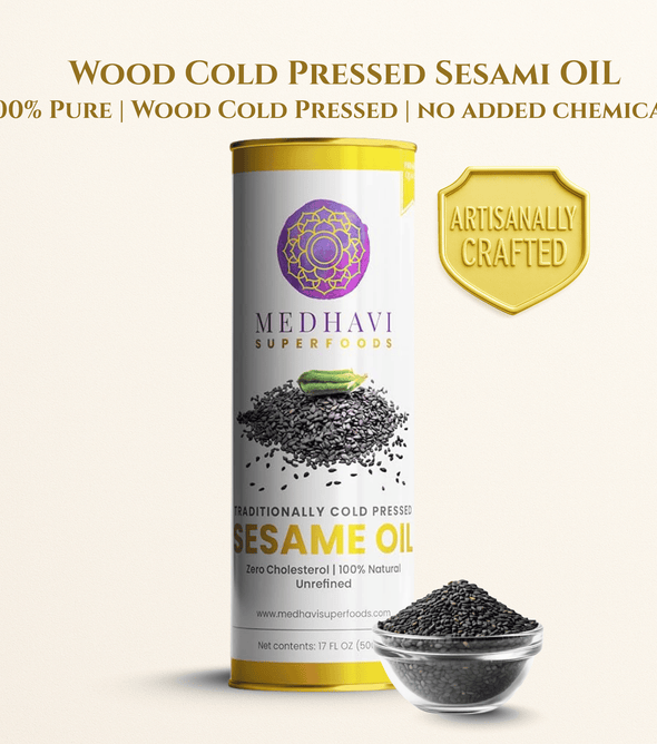 Buy Medhavi SuperFoods Wood Cold Pressed Sesame Oil - 100% Pure & Chemical-Free | A Heritage Elixir for Cooking & Care