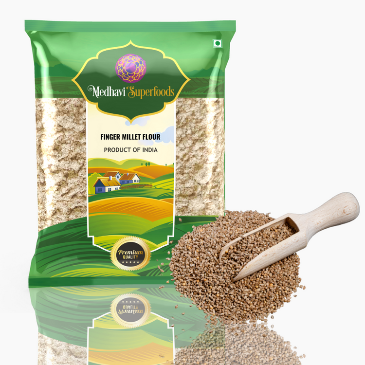 Medhavi SuperFoods Premium Finger Millet Flour (Ragi Flour) - 100% Organic & Gluten-Free | High-Protein, Nutritious Superfood for Health & Wellness