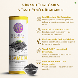 Buy Medhavi SuperFoods Wood Cold Pressed Sesame Oil - 100% Pure & Chemical-Free | A Heritage Elixir for Cooking & Care