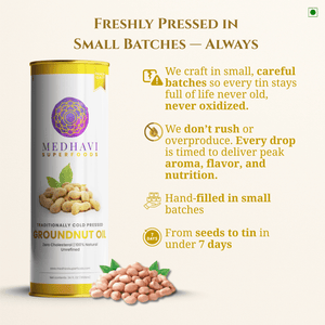 Buy Medhavi SuperFoods Cold Pressed Groundnut Oil - 100% Pure & Chemical-Free | Natural Goodness for Cooking & Health