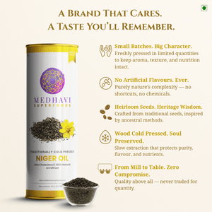 Buy Medhavi SuperFoods Wood Cold Pressed Niger Seed Oil - 100% Pure & Artisanal | Nutrient-Packed Wellness Elixir