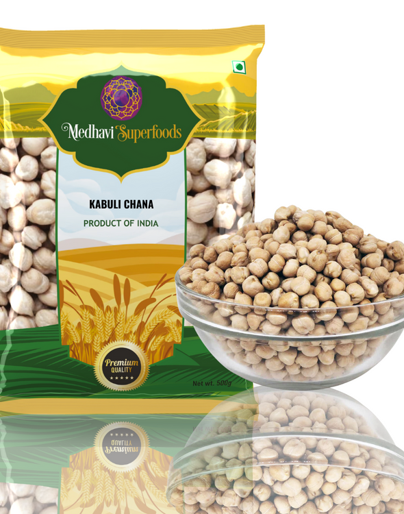 Buy Medhavi Superfoods Premium Kabuli Chana (500gm) – 100% Organic, Nutritious, and Chemical-Free | Ideal for Hummus, Curries, Salads & More!