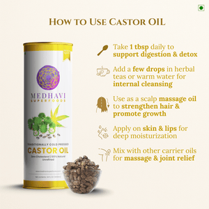 Medhavi SuperFoods Wood Cold Pressed Castor Oil - 100% Pure & Chemical-Free | Nourishment for Hair, Skin & Health