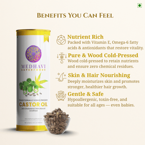 Medhavi SuperFoods Wood Cold Pressed Castor Oil - 100% Pure & Chemical-Free | Nourishment for Hair, Skin & Health
