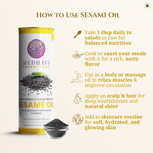 Buy Medhavi SuperFoods Wood Cold Pressed Sesame Oil - 100% Pure & Chemical-Free | A Heritage Elixir for Cooking & Care