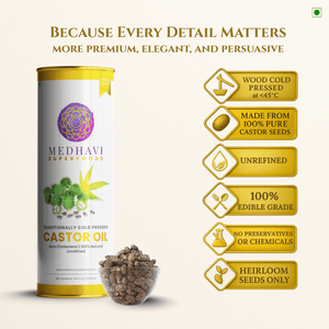 Medhavi SuperFoods Wood Cold Pressed Castor Oil - 100% Pure & Chemical-Free | Nourishment for Hair, Skin & Health