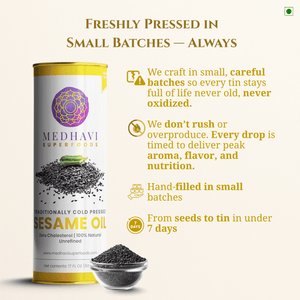 Buy Medhavi SuperFoods Wood Cold Pressed Sesame Oil - 100% Pure & Chemical-Free | A Heritage Elixir for Cooking & Care
