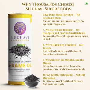 Buy Medhavi SuperFoods Wood Cold Pressed Sesame Oil - 100% Pure & Chemical-Free | A Heritage Elixir for Cooking & Care