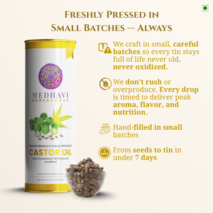 Medhavi SuperFoods Wood Cold Pressed Castor Oil - 100% Pure & Chemical-Free | Nourishment for Hair, Skin & Health