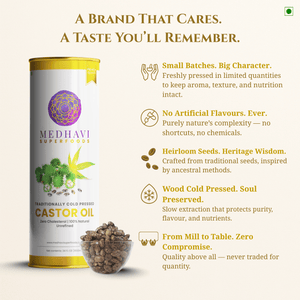 Medhavi SuperFoods Wood Cold Pressed Castor Oil - 100% Pure & Chemical-Free | Nourishment for Hair, Skin & Health