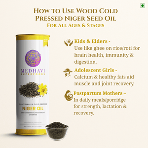 Buy Medhavi SuperFoods Wood Cold Pressed Niger Seed Oil - 100% Pure & Artisanal | Nutrient-Packed Wellness Elixir