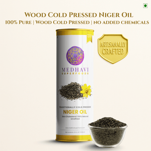 Buy Medhavi SuperFoods Wood Cold Pressed Niger Seed Oil - 100% Pure & Artisanal | Nutrient-Packed Wellness Elixir