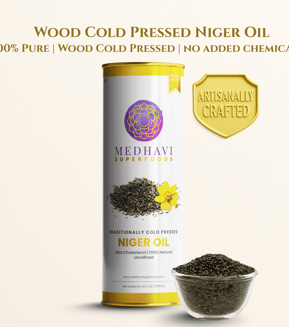 Buy Medhavi SuperFoods Wood Cold Pressed Niger Seed Oil - 100% Pure & Artisanal | Nutrient-Packed Wellness Elixir