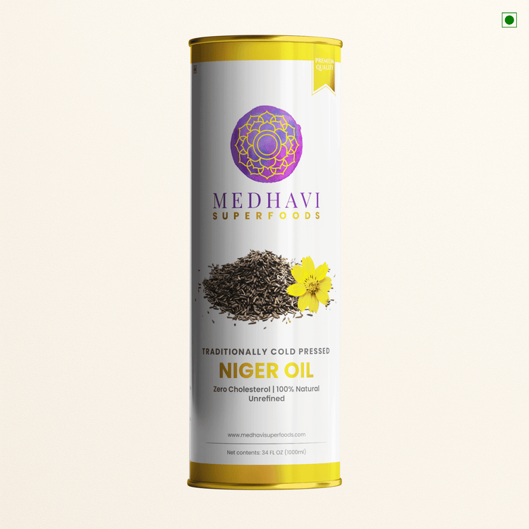 Buy Medhavi SuperFoods Wood Cold Pressed Niger Seed Oil - 100% Pure & Artisanal | Nutrient-Packed Wellness Elixir