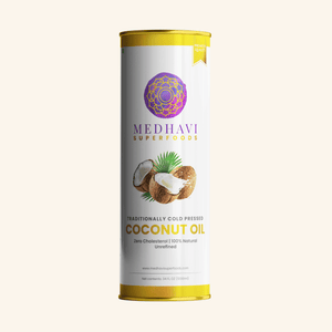 Medhavi SuperFoods Wood Cold Pressed Coconut Oil – 100% Pure & Natural, Artisanal Wood Pressed Oil | Sulphur Free| Nourishment for Skin, Hair, and Cooking