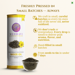 Buy Medhavi SuperFoods Wood Cold Pressed Niger Seed Oil - 100% Pure & Artisanal | Nutrient-Packed Wellness Elixir